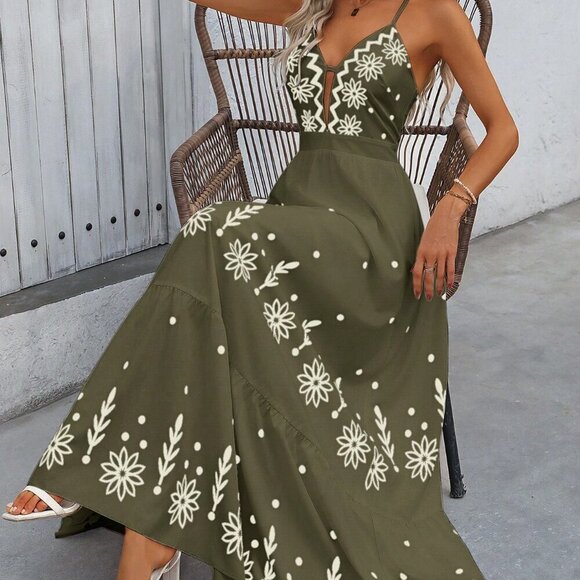 Multicolor Boho Women's Long Floral Print Spaghetti Strap Maxi Dress - Picture 6 of 6
